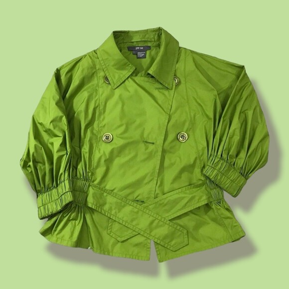 PER SE Jacket 2 Women's Tie Waist Green Robbed Double Breasted Fitted artsy - Picture 4 of 9